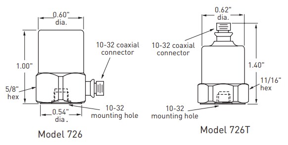 Mechanical Drawing - Amphenol Wilcoxon 726/726T Compact Piezoelectric Accelerometers